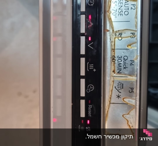 תצוגת לוח בקרה של מדיח כלים עם כפתורים ותצוגה דיגיטלית